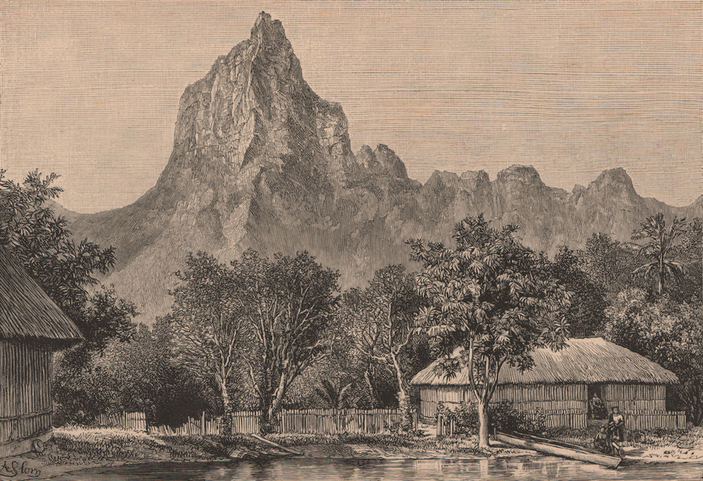 View taken at Moorea, under Mount Rotui, Tahiti. French Polynesia 1885 print